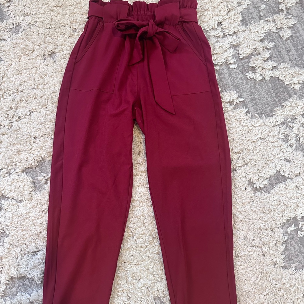 Red pants. Stretchy wide waistband. High waisted.